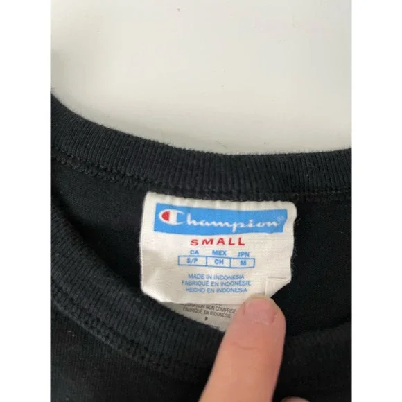 Champion Men's S‎ Short Sleeve Heritage Tee Black With Blue Script Logo Cotton - Picture 4 of 5